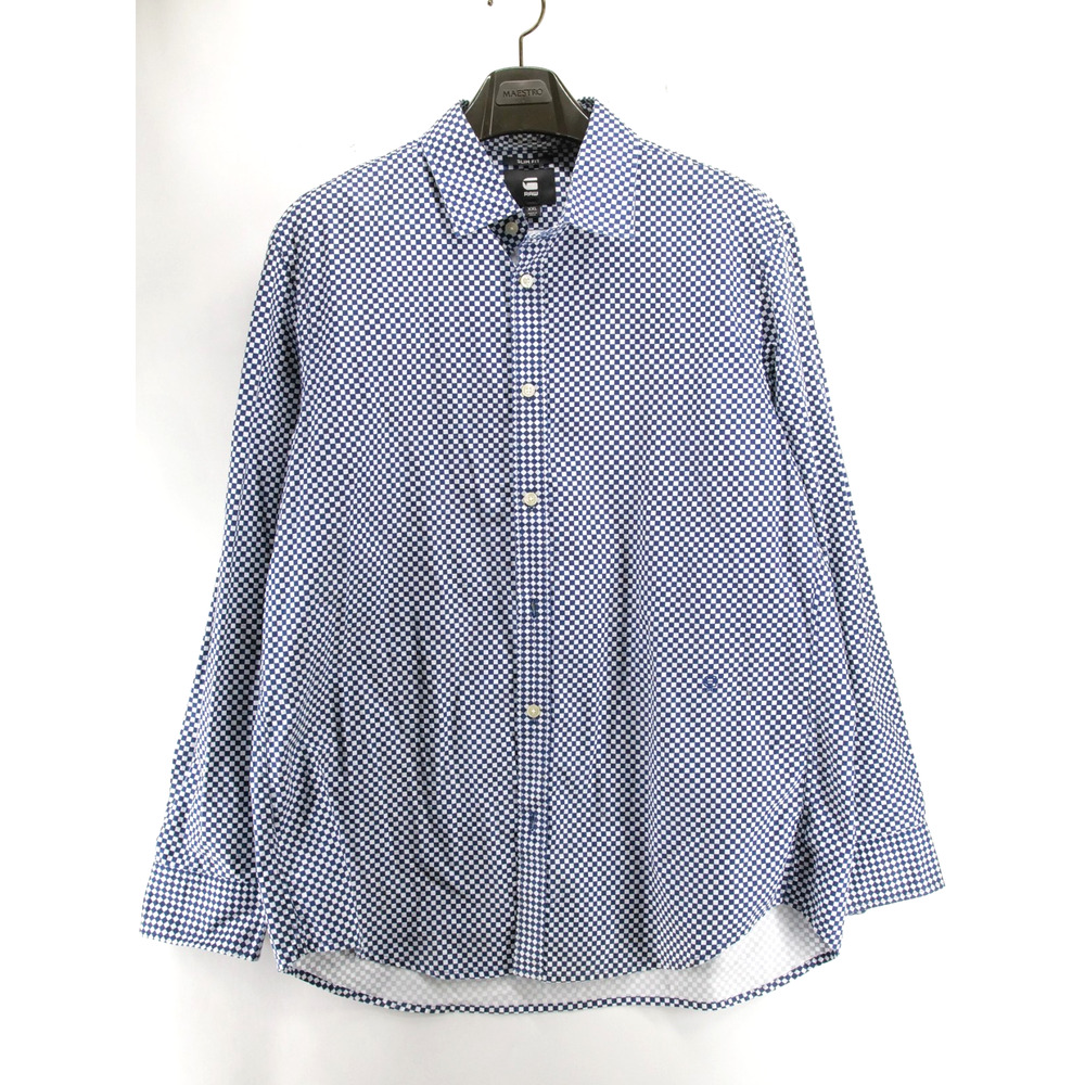 G-STAR RAW Mens XXL Slim Fit Button Up Blue White Checkerboard 2XL Long Sleeve